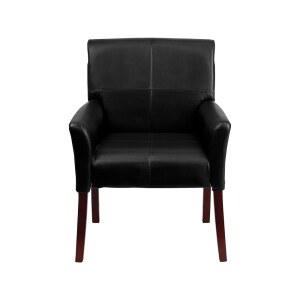 플래시 가구 테일러 가죽소프트 업홀스터드 이그제큐티브 사이드 리셉션 의자, 쿠션과 패딩 암이 있는 로비 의자, 블랙