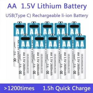 리모컨 마우스용 USB 충전식 리튬 이온 배터리 소형 선풍기 전기 장난감 1.5V AA 2600mAh