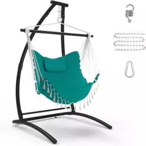 스탠드가 있는 C형 해먹 의자 목 베개가 스윙 발코니 파티오 및 데크용 스탠드 최대 무게 300파운드