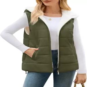 우미푸보 여성 셰르파 플리스 조끼 따뜻한 민소매 재킷 2025 겨울 코트 가을 집업 후디 리버시블 아웃웨어
