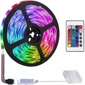 sinzau 2m/6.6피트 배터리 구동 LED 스트립 조명 24개의 키 리모컨이 있는 파티 및 DIY 장식용 RGB 로프