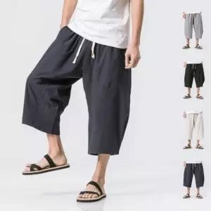 통큰 바지 배기 팬츠 남자 마 통 밴딩 7부 와이드 배기팬츠 린넨 여름