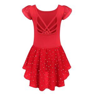 아샤이너 걸스 샤이니 러플 슬리브 발레 레오타드 스커트 크리스 크로스 백 댄스 드레스