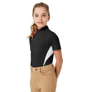 FitsT4 스포츠 걸스 반팔 승마 셔츠 퀵 드라이 하프 지퍼