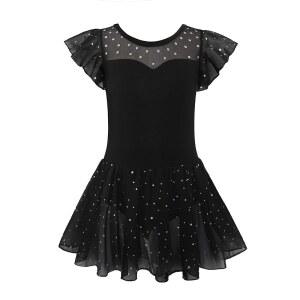 EQSJIU 걸스 러플 슬리브 발레 댄스 드레스 투투 스커트 레오타드 의상 1-10세 소녀용