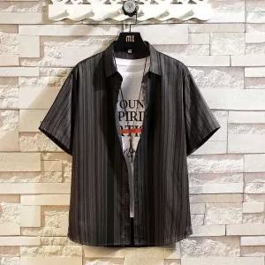 체크 프린트셔츠 남성 남방 셔츠 반팔 여름 스트라이프 캐주얼 상의 터틀넥 빅사이즈 admr1