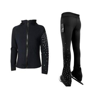 류후오 아이스 피겨 스케이팅 트레이닝 팬츠 재킷 여아 플리스 반짝이는 컬러 다이아몬드 소녀 편안한 따뜻한 운동복