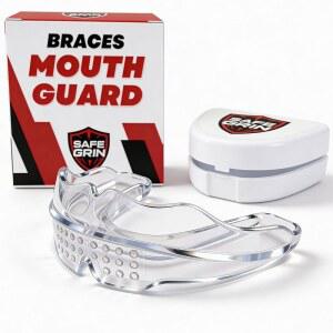 스포츠용 마우스 가드 - 프리미엄 실리콘 상하 치아 보호 축구, 라크로스, 하키, 야구 청소년 및 청소년에게 적합(투명, 교정용 가드)