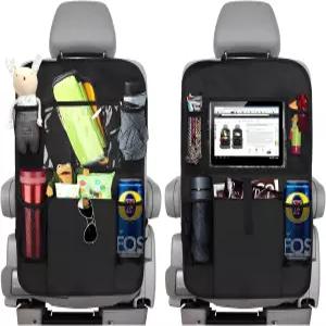 NYTKL 2PCS 자동차 뒷좌석 정리함 터치스크린 태블릿 홀더가 있는 옥스포드 보호대 킥 매트 다기능 포켓이