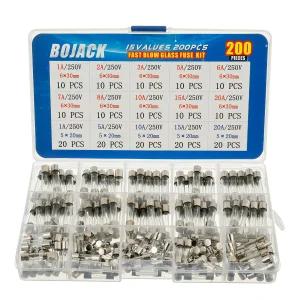 BOJACK 15 가치 200개 패스트 블로우 유리 퓨즈 모음 키트 5x20mm 250V 1 5 10 20A 6x30mm 2 3 6 7 8 앰프