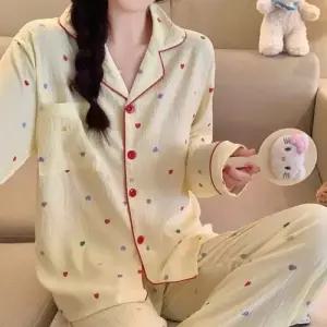 캐주얼 가을 봄 투피스 잠옷 커플잠옷세트 학생 긴팔 컬러 하트 편안한 실내복 ible3