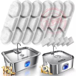 반려견용 분수 스테인리스 스틸 410온스/3.2갤런/12리터 대형 반려동물용 수위 창문 및 LED 조명이 있는