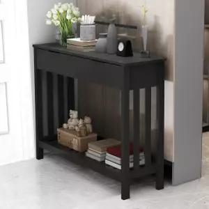 서랍장이 있는 TaoHFE 블랙 현관 테이블 모던 우드 좁은 콘솔 거실용 수납 복도 소파 복도용 사무실