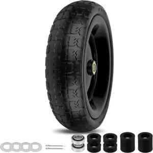 13인치 플랫 프리 휠 타이어 4.00-6 솔리드 교체 범용 5/8인치 액슬 보어 홀 4개의 스페이서 및 2개의 핀