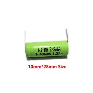 전기 면도기 용 NIMH 충전식 배터리 용접 탭 포함 1.2V 400mAh 2/3AAA 10x28mm