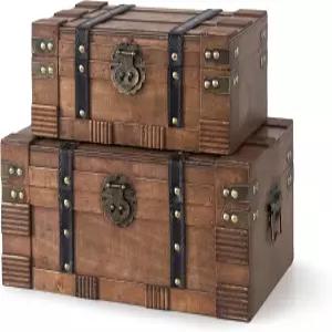 경첩 뚜껑이 있는 소울 레인 나무 상자 - 보관 및 홈 데코용 장식 트렁크 2개 세트 기념품을 위한 밝은