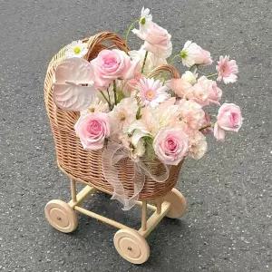 라탄 유모차 촬영소품 손수레 북유럽