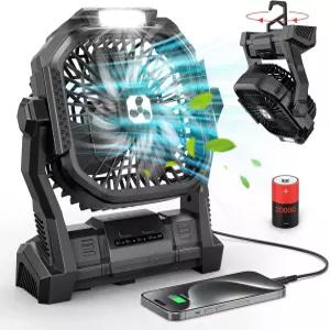 ONLYNEW 휴대용 선풍기 충전식 LED 랜턴이 장착된 20 000mAh 무선 배터리 구동 여행용 침실 홈 캠핑 텐트