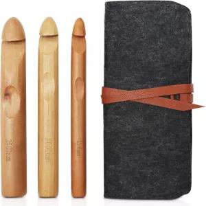 3개의 큰 코바늘 세트 두꺼운 담요 카펫 스웨터 모자를 위한 펠트 포장 가방이 있는 대나무 키트