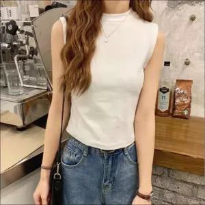 슬림핏 세미크롭 라운드넥 민소매 여름티셔츠 여자 커플시밀러룩 박스티 끈나시 쫄티 3컬러