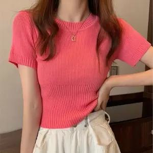 라운드넥 여름 니트 티셔츠 간절기 오버핏 캐주얼 여성 반팔티