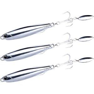 닥터피쉬 3팩 지깅 스푼 금속 주조 지그 블레이드 트레블 훅 소금물 주조 스푼 서핑 낚시 트롤링 미끼 수직 다이아몬드 지그 고등어 스트 블루피쉬 미끼