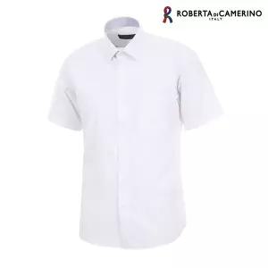 [하프클럽/로베르타 디 까메리노]TC 도비 스트라이프 일반핏 화이트 반소매 셔츠 RM2-304-1
