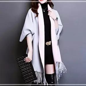 망토 머플러 숄 믹스 니트 그레이핑크 가디건 FWFBB86D