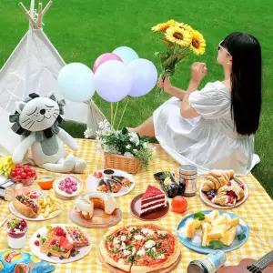 피크닉 감성매트 매트 오렌지체크 돗자리 150x200cm 일인용