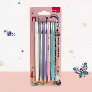 0.5mm 미피 5본입 볼펜 스피디볼 밀키 노크식 캐릭터