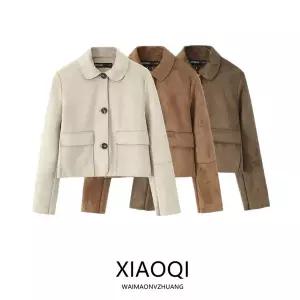 스웨이드 자켓 재킷 점퍼 가죽 세무 2025 가을 여성 패션 반팔 롱 코트 출퇴근용 다용도 아우터 여자 상의