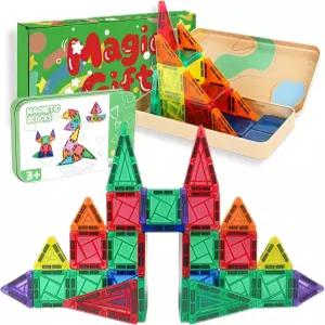 42PCS 미니 마그네틱 타일 빌딩 블록 세트 여행용 장난감 언 박스 휴대용 자석 4세 이상 남아를 위한 STEM