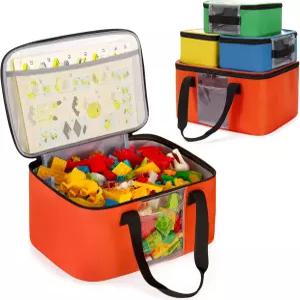 작은 지퍼백 3개가 달린 렉스미카 대형 장난감 보관 정리함 빌딩 블록용 여행 자동차 인형 공예품 자기