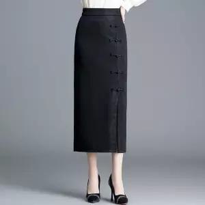 피콜로 여사친 스커트 미디 빈티지 가을 H라인 자카드 슬릿 데일리룩 패션 힙스터 KUK3