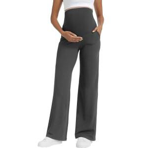 푸컴 임산부 바지 와이드 레그 요가 드레스 작업 루즈 스트레치 캐주얼 라운지 임신 슬랙스