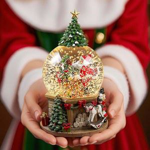 LOVE FOR You 선물 포장 불이 켜진 크리스마스 트리 스노우 글로브 뮤직 박스 산타클로스 호두 군인 흔들기 말견 테디 베어 기차 축제 실내 홈 데코 장식 홀리데이 파티
