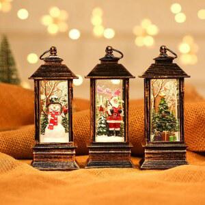 크리스마스 LED 랜턴 눈사람 산타클로스 트리 나이트 램프 작은 걸이 장식품 꿈의 밤 조명 장식 야외 정원 침실 발코니 겨울 (5인치 스노우 글로브)