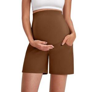 배 위에 주머니가 있는 G4프리 임산부 반바지 6인치 임신 요가 바지 운동
