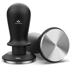 MISCEDENCE 에스프레소 탬퍼 53mm 보정 스프링 장착 커피 탬퍼, 일정한 압력, 트리플 임팩트 사운드 피드백, 바리스타 가정용 (블랙, 53mm)