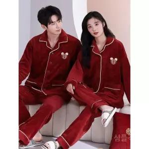 크리스마스커플파자마 신혼부부 상하의 극세사 겨울 커플잠옷 플란넬 잠옷 빅사이즈 파자마파티 세트