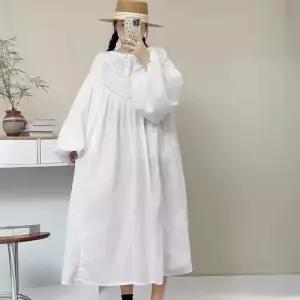 EAMT 여친 원피스 롱 빈티지 벌룬 소매 펀칭 프렌치 레이스 라운드 EUNG1