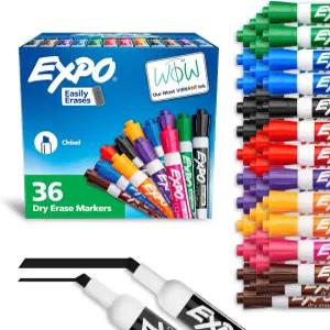 EXPO 끌 팁 드라이 이레이즈 마커 저취 모듬 색상 팩 36개 - 교실 사무실 및 가정에 이상적입니다