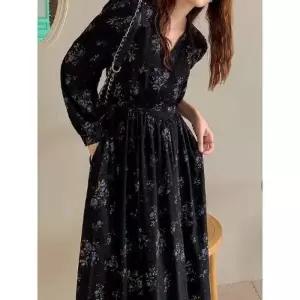 EAMT 여자 치마 원피스 롱 브이넥 슬림 프렌치 긴팔 봄가을 랩 로맨틱 YJ3