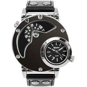 [미국배송] MJSCPHBJK 남성용 독특한 아날로그 시계 듀얼 다이얼 쿨 디자인 가죽 밴드 타임 워치 방수 패션 드레스 쿼츠 손목 시계