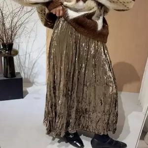 타노스치마 롱 여친 데일리룩 슬림핏 벨벳 중기장 A라인 플리츠 KUK1