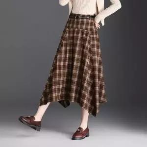 타노스여자 스커트 롱 가을 캐주얼 언밸런스 중기장 A라인 슬림핏 데일리룩 체크 KUK3
