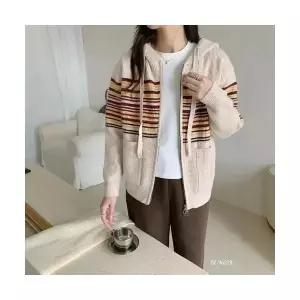 마요 여성후드가디건 후드 스트라이프 카디건 스웨터 더블 집업 블레이저 UNO1