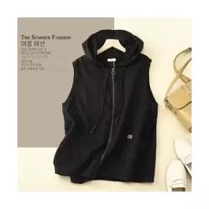 마요 여성후드가디건 빈티지 후드 린넨 카디건 조끼 캐주얼 가을 민소매 나시 쇼트 UNO3