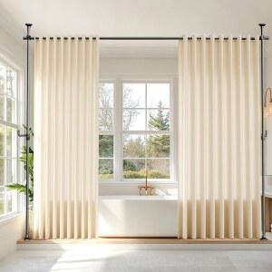 심리스 룸 칸막이 커튼봉 - 드릴링 공간 파티션 조정 가능한 프라이버시 분리기 없음 4-10피트(H) 32-80인치(W) 헤비 듀티 임시 벽 칸막이 바닥에서 천장까지의 텐션봉, 검은색