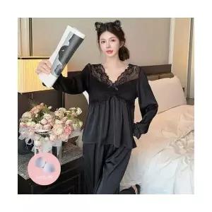 띠엔다 커플 잠옷세트 실내복 패드 포함 가을 긴팔 쿨링 파자마 프렌치 레이스 세트 ADOR3